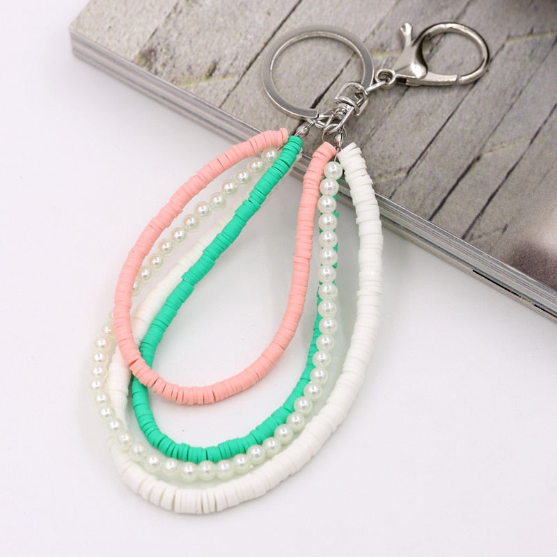 Bohemian Handmade Jewelry Key Chain Multilayer Polymer Clay Pearl Accessories Keychains for Women Bag Car Keyring Pendant - Charlie Dolly