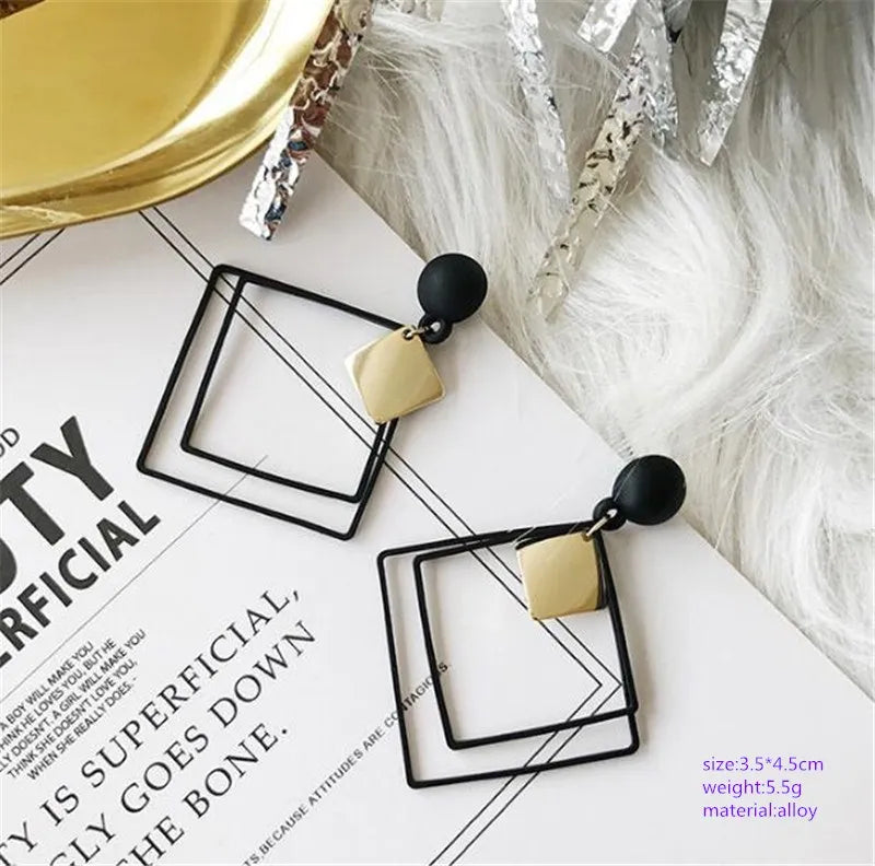 Boho Black Dangle Earrings for Women Long Hanging Earrings Leaf Pendants Pearl Crystal Geometric Earrings pendientes mujer
