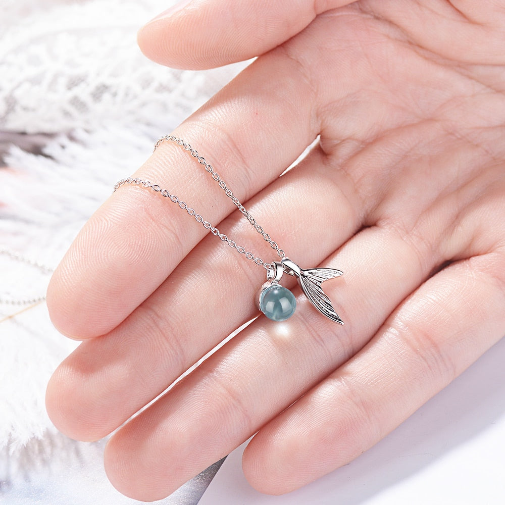 MEEKCAT 925 Sterling Silver Mermaid Pendant Necklace Blue Crystal Necklace Colar de Prata For Women Fine Jewelry New 2021 - Charlie Dolly