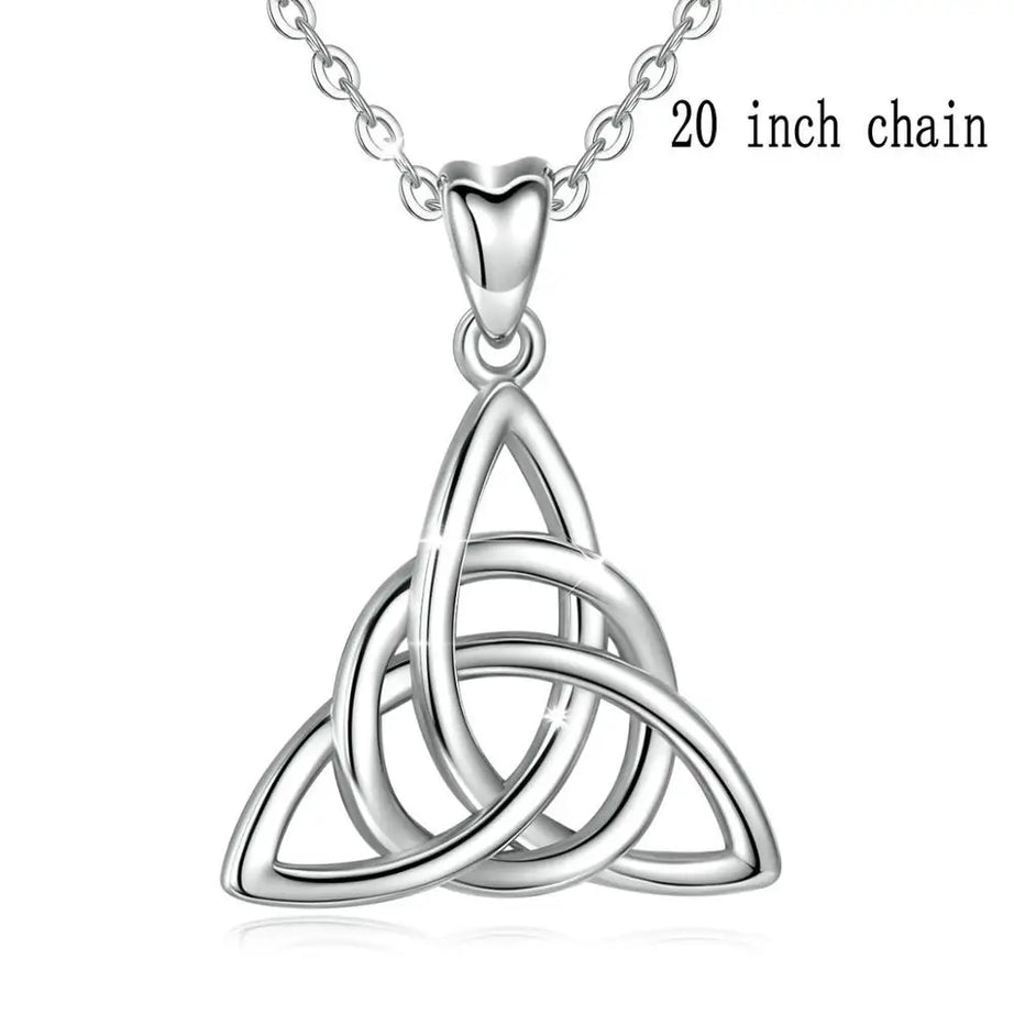 S925 Sterling Silver Celtic Knot Triangle Pendant Necklace, Purple CZ Sacred Geometry Amulet
