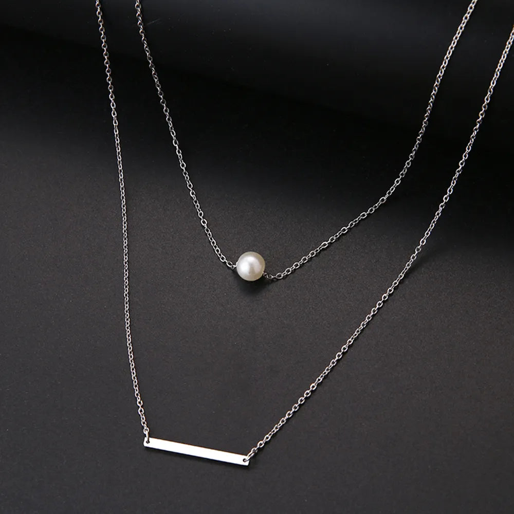 Stainless Steel Necklaces Fashion Multilayer Style Pearl "V" Simple Geometry Necklace For Women Jewelry Party Friends Gifts 2022 - Charlie Dolly