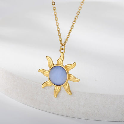 Vintage Natural Moonstone Labradorite Necklaces For Women Opal Aesthetic Sun Flower Pendant Necklace Jewelry Friends Gift colar