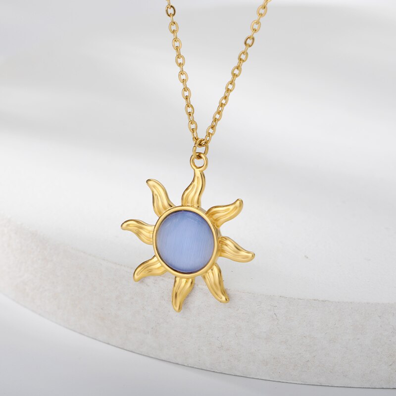 Vintage Natural Moonstone Labradorite Necklaces For Women Opal Aesthetic Sun Flower Pendant Necklace Jewelry Friends Gift colar - Charlie Dolly