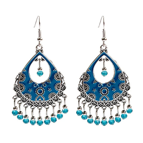 خمر الخرز الأحمر شرابة أقراط الزفاف الهندي Jhumka العتيقة بوهو الفضة اللون زهرة منحوتة إسقاط أقراط Brincos مجوهرات