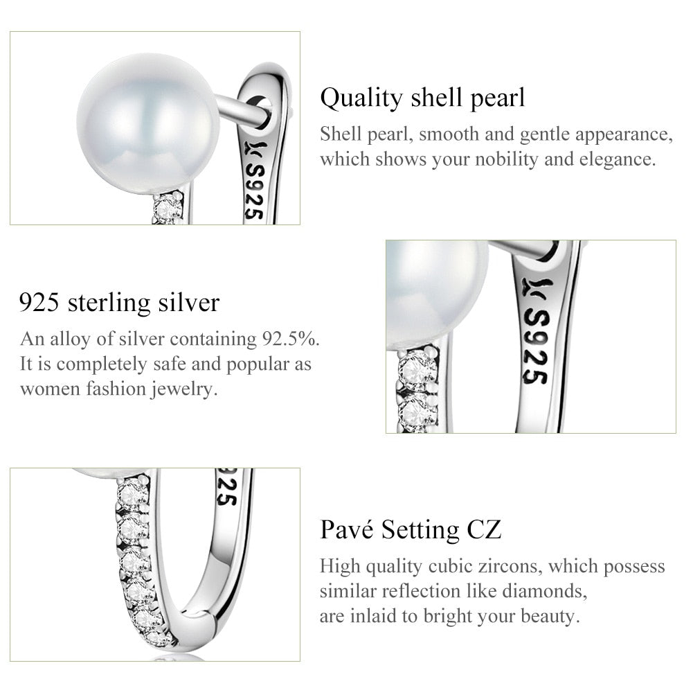 bamoer Luxury 925 Sterling Silver Pearls Ear Buckle Simple Crystal Heart Star Stud Earrings for Women Wedding Jewelry Gift - Charlie Dolly