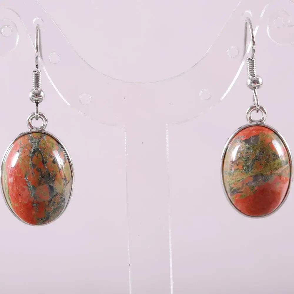 Natural Stone White Opal Howlite Dangle Earrings for Women Gem Blue Lapis Cabochon CAB Oval Beads Drop Earrings