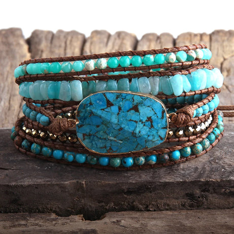 Mixed Stone Five Strand Wrap Bracelet