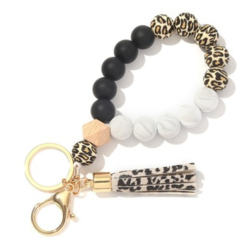 Silicone Keyring For Women Tassel Wood Beads Bracelet Keychain For Keys Multicolor Keychain Wholesale Accessories - Charlie Dolly