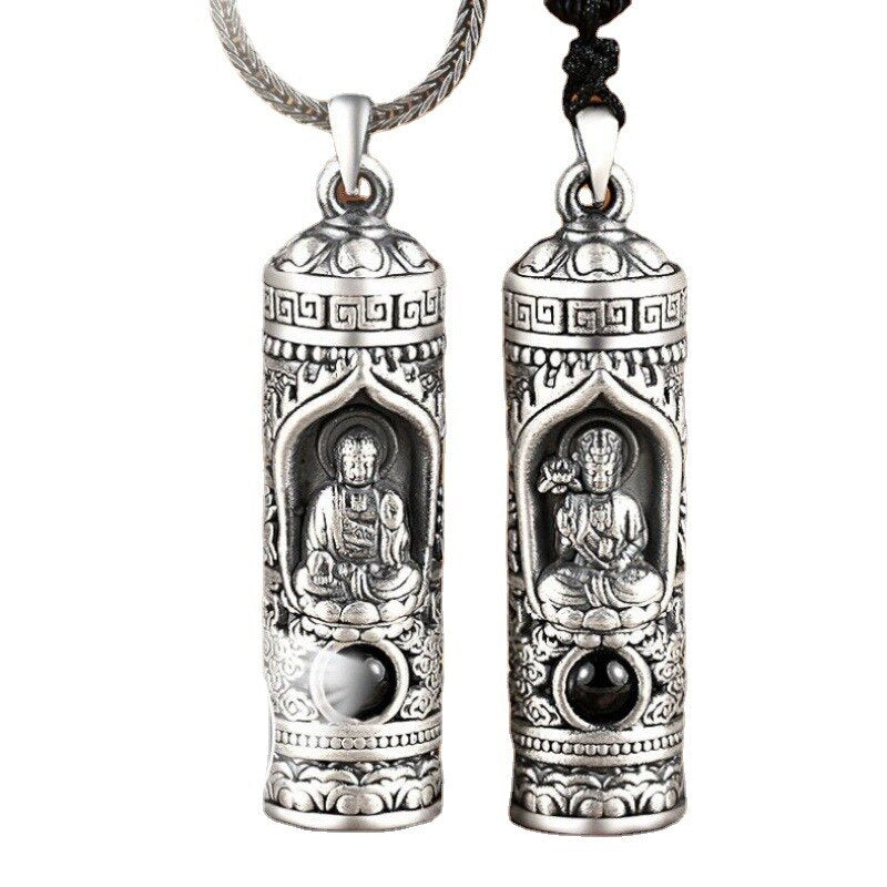 Authentic Long Buddha necklace, Boho Tibetan silver pendant, handcrafted, 23 inch long, beaded necklace. Two different ways to wear this necklace