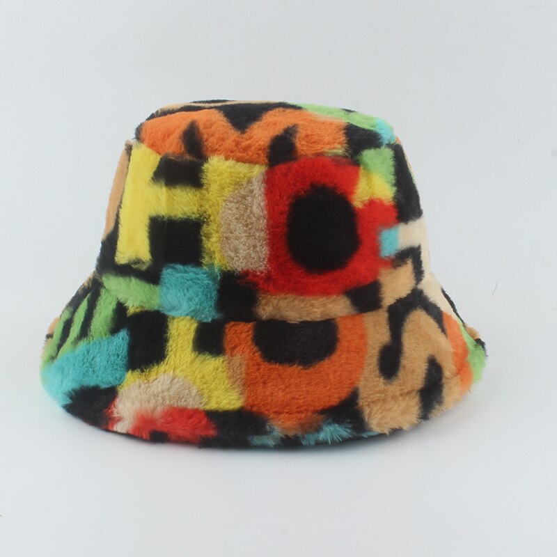 2021 New Fashion Korean Pink Cow Print Bucket Hat Faux Fur Winter Hats For Women Warm Plush Fisherman Caps - Charlie Dolly