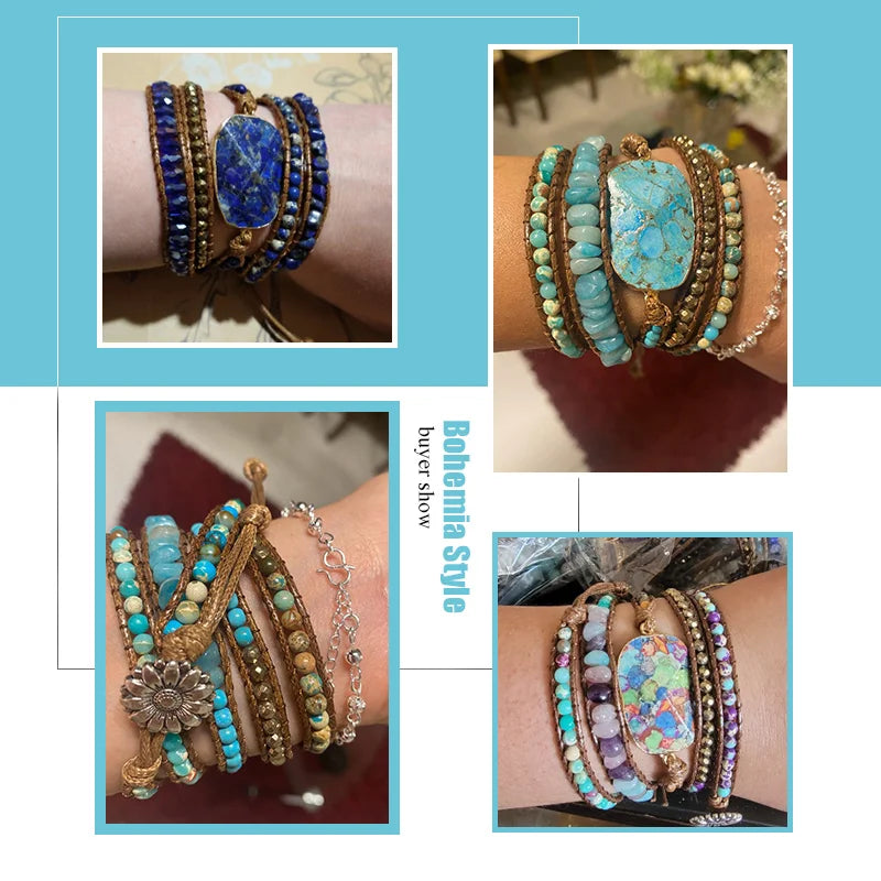New Designer Women Vegan Boho Bracelet Handmade Mixed Natural Stones Charm 5 Strands Wrap Bracelets Women Jewelry