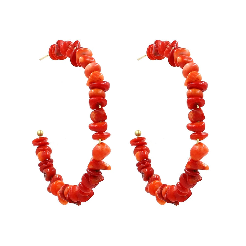 Design Natural Stone Broken Bead Hoop Earring Bohemian Beach Fashion Earring For Women Party Jewelry Gift - Charlie Dolly