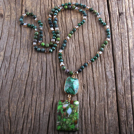 RH Fashion Bohemian Jewelry Natural Stones Crystal Stone Knotted Semi Precious Stone Boho Multi Pendant Necklace Women Gift - Charlie Dolly