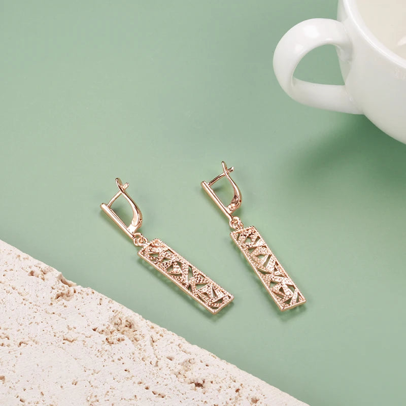 Kinel New Fashion Square Wide Drop Earrings for Women 585 Rose Gold Silver Color Mix Boho Long Earrings Ethnic Retro Jewelry
