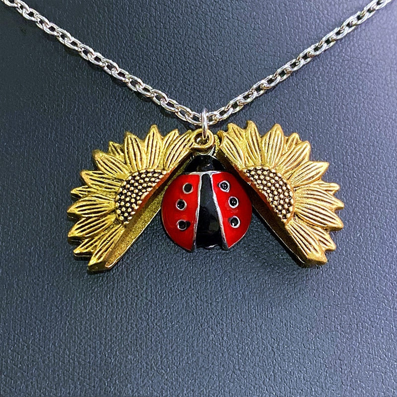 Fashion Ladybird Open Locket Sunflower Necklace Boho Jewelry Alloy Friendship Gifts Ladybug Accessories - Charlie Dolly