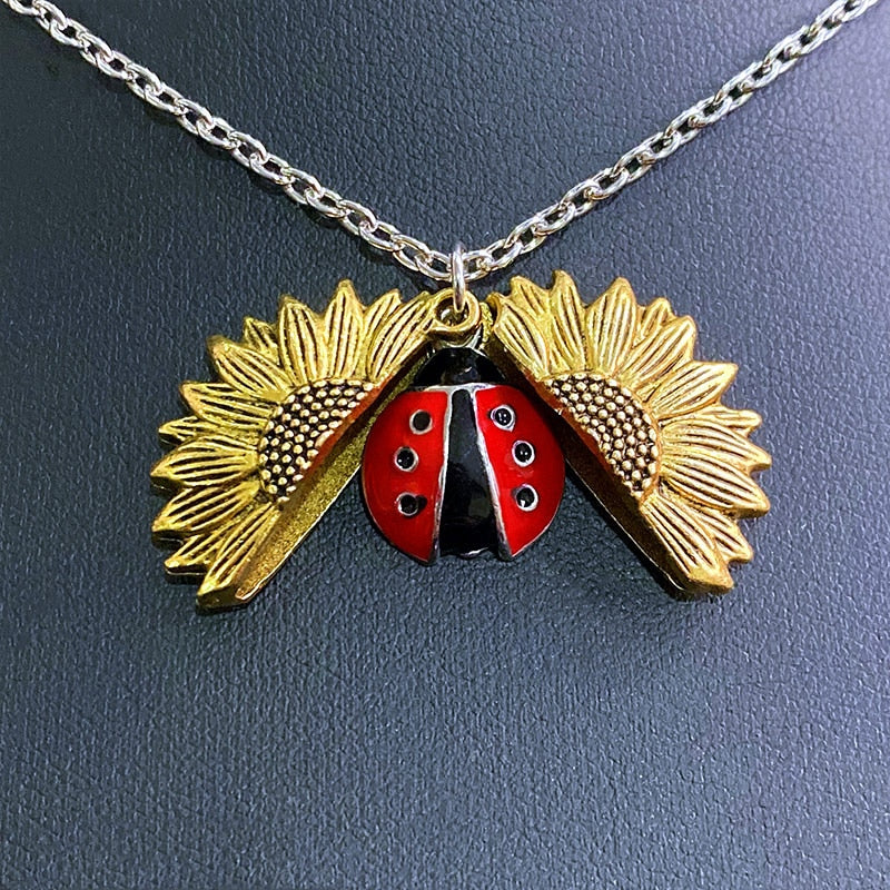 Fashion Ladybird Open Locket Sunflower Necklace Boho Jewelry Alloy Friendship Gifts Ladybug Accessories - Charlie Dolly