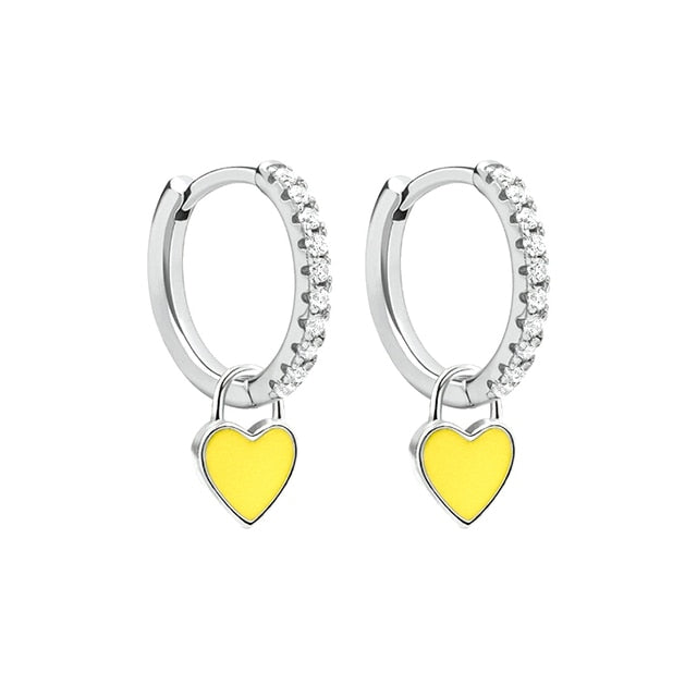 Aide Silver Color Hoop Earrings With Cute Candy Neon Color Enamel Heart Charm Drop Earring Gold Color For Girls Party Jewelry - Charlie Dolly