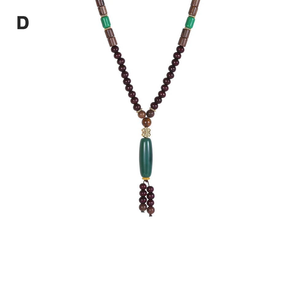 Nepal Wood Bead Pendant Long Necklace Jewelry