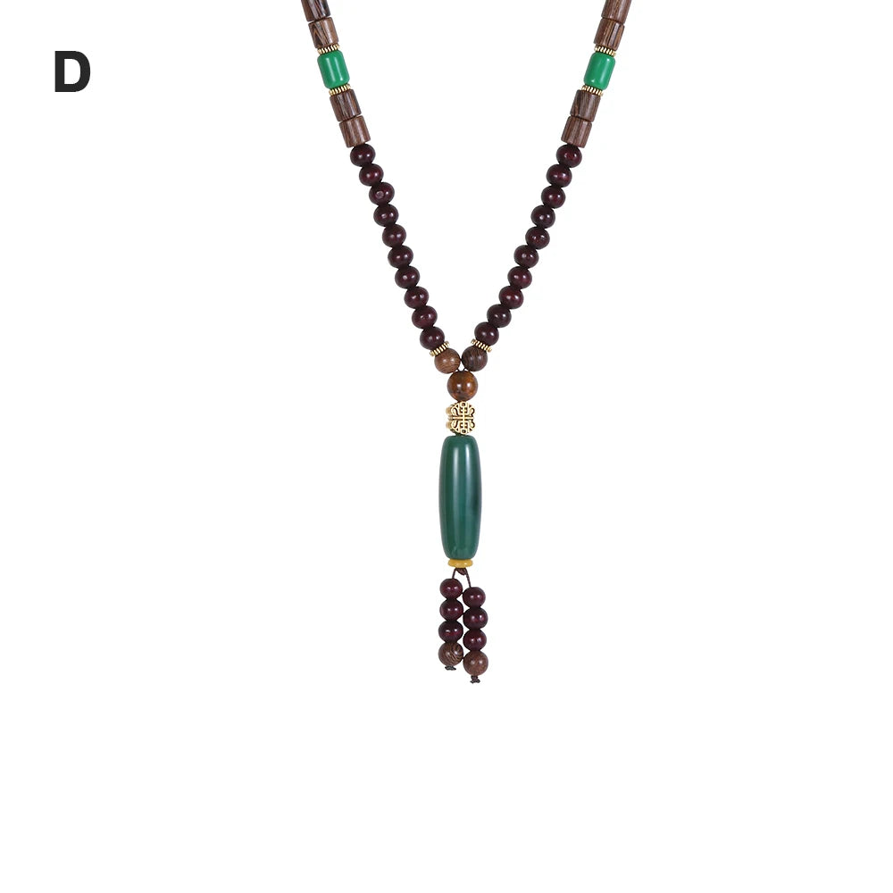 Nepal Wood Bead Pendant Long Necklace Jewelry