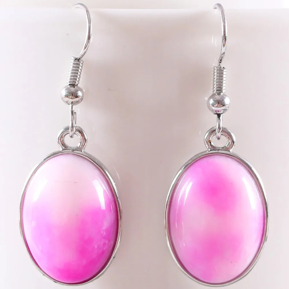 Natural Stone White Opal Howlite Dangle Earrings for Women Gem Blue Lapis Cabochon CAB Oval Beads Drop Earrings