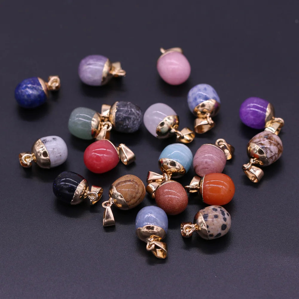 2pc Natural Stone Pendants Reiki Heal Small Round Lapis lazuli Opal for Trendy Jewelry Making Necklace Earrings Gift