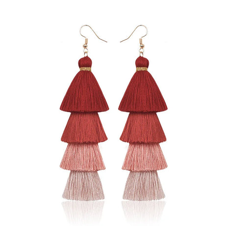 Four Layer Fringe Tassel Statement Earrings Jewelry
