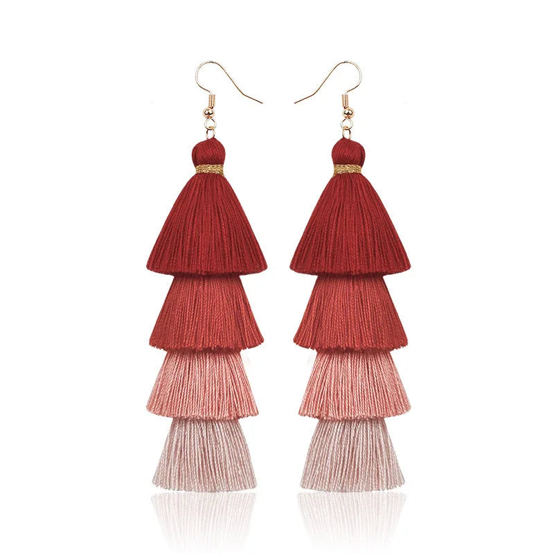 Boho Ethnic 4 Layered Tassel Drop Earrings For Women Long Fringe  Statement Dangle Earring Female Bohemian Jewelry Gift