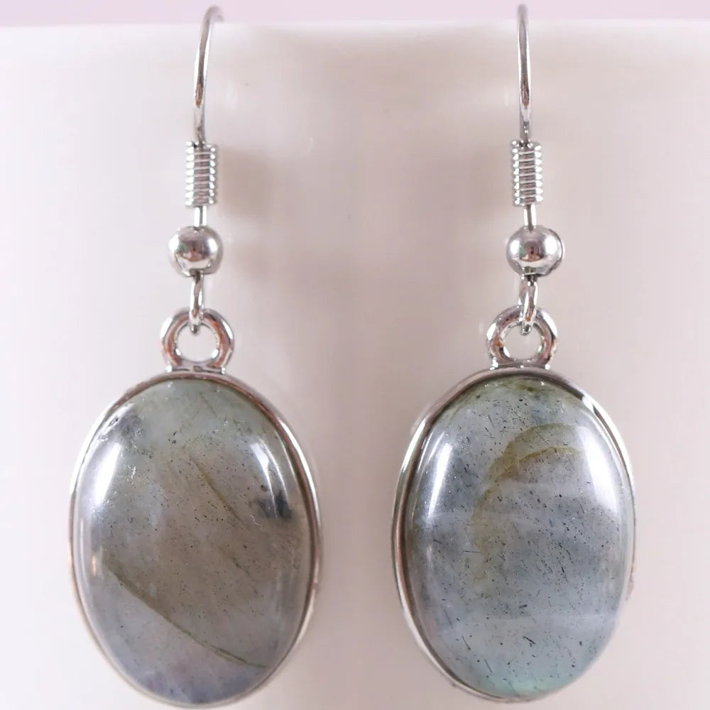 Natural Stone White Opal Howlite Dangle Earrings for Women Gem Blue Lapis Cabochon CAB Oval Beads Drop Earrings