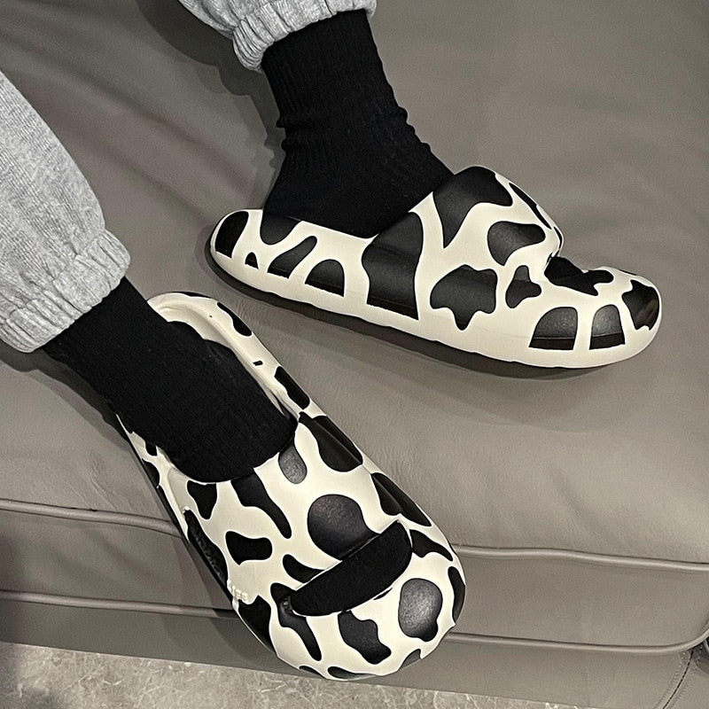 Fashion New Summer Slippers Women 2022 Cute Cow Open Toe Low Platform Flip Flops Soft  Indoor Flat Beach Slides Shoes - Charlie Dolly