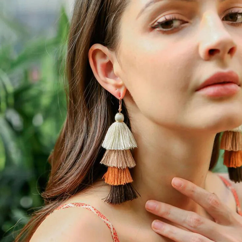 Boho Ethnic 4 Layered Tassel Drop Earrings For Women Long Fringe  Statement Dangle Earring Female Bohemian Jewelry Gift