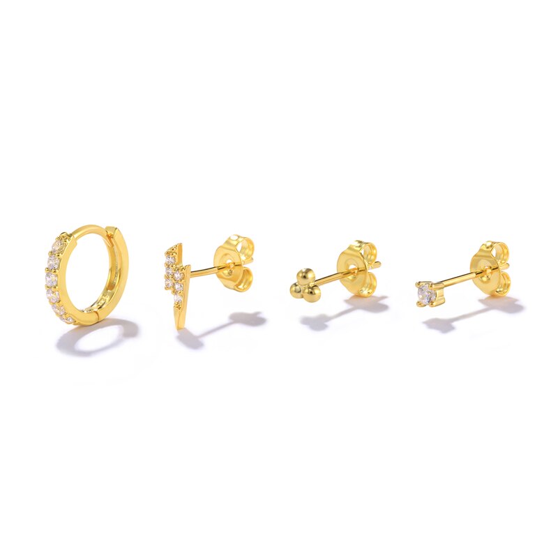 CANNER 3/4/5 pieces/set Small Simple Gold Color Cubic Zirconia Piercing Small Ear Stud Drop Earrings for Women Jewelry Gifts - Charlie Dolly