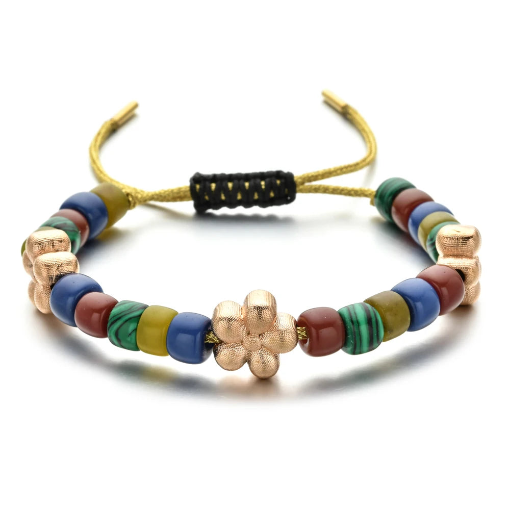 Vintage Boho Handmade Pull Tie on Rope Bracelet DIY Natural Stones Crystal Charm Beads Stone Trendy Bracelet Lucky Jewelry