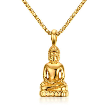 Mens Buddha Pendant Necklace Bodhisattva Amulet Talisman Necklaces in Gold-color Stainless Steel Fashion Men Jewelry collares
