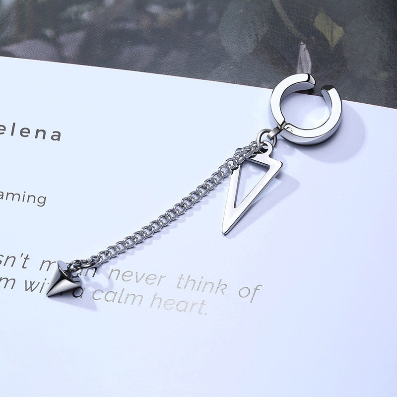 IRREGULAR TRIANGLE LONG CHAIN CUFF EARRING FOR MEN UNISEX JEWELRY ROCK THE COOLEST CONCH HOOP CLIP PIERCING WITHOUT PIERCING - Charlie Dolly