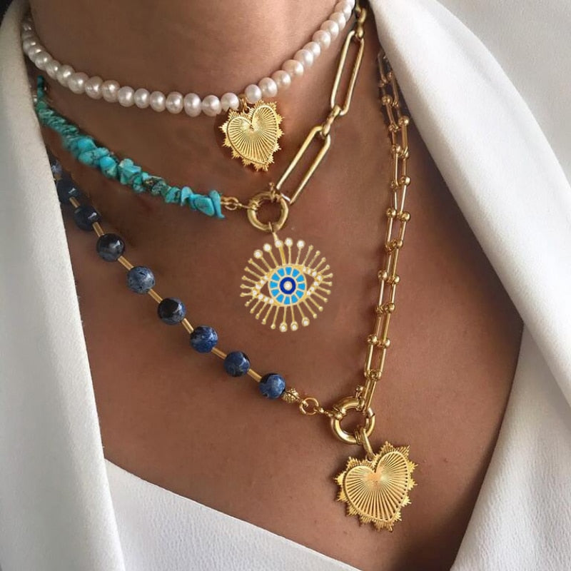 Turquoises Man Women Vintage Glamour Embellishment Necklace Multi-color Irregular Shell Beaded Collar Fashion Avant-garde - Charlie Dolly