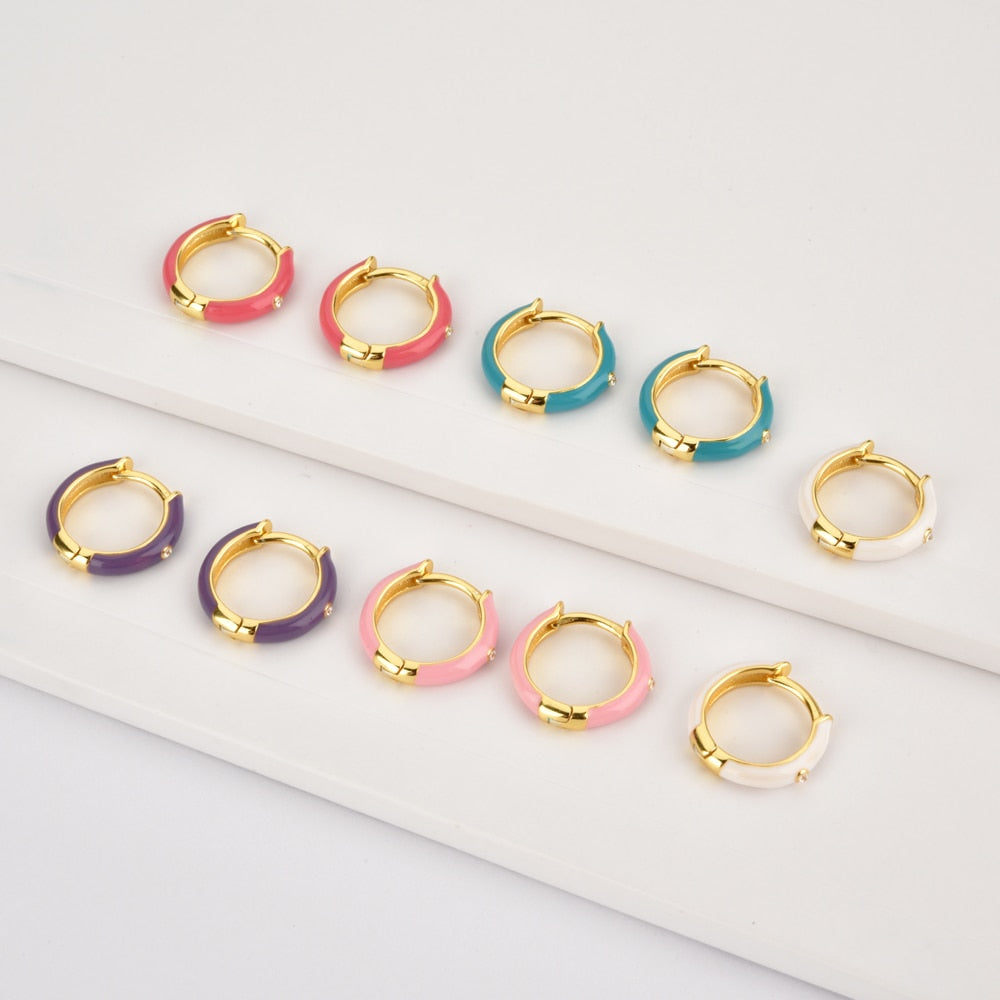 ANDYWEN 925 Sterling Silver Rose Red Ename Hoops 5 Colors Women Piercing Pendientes Ohrringe Earring Fine Jewelry Crystal CZ - Charlie Dolly