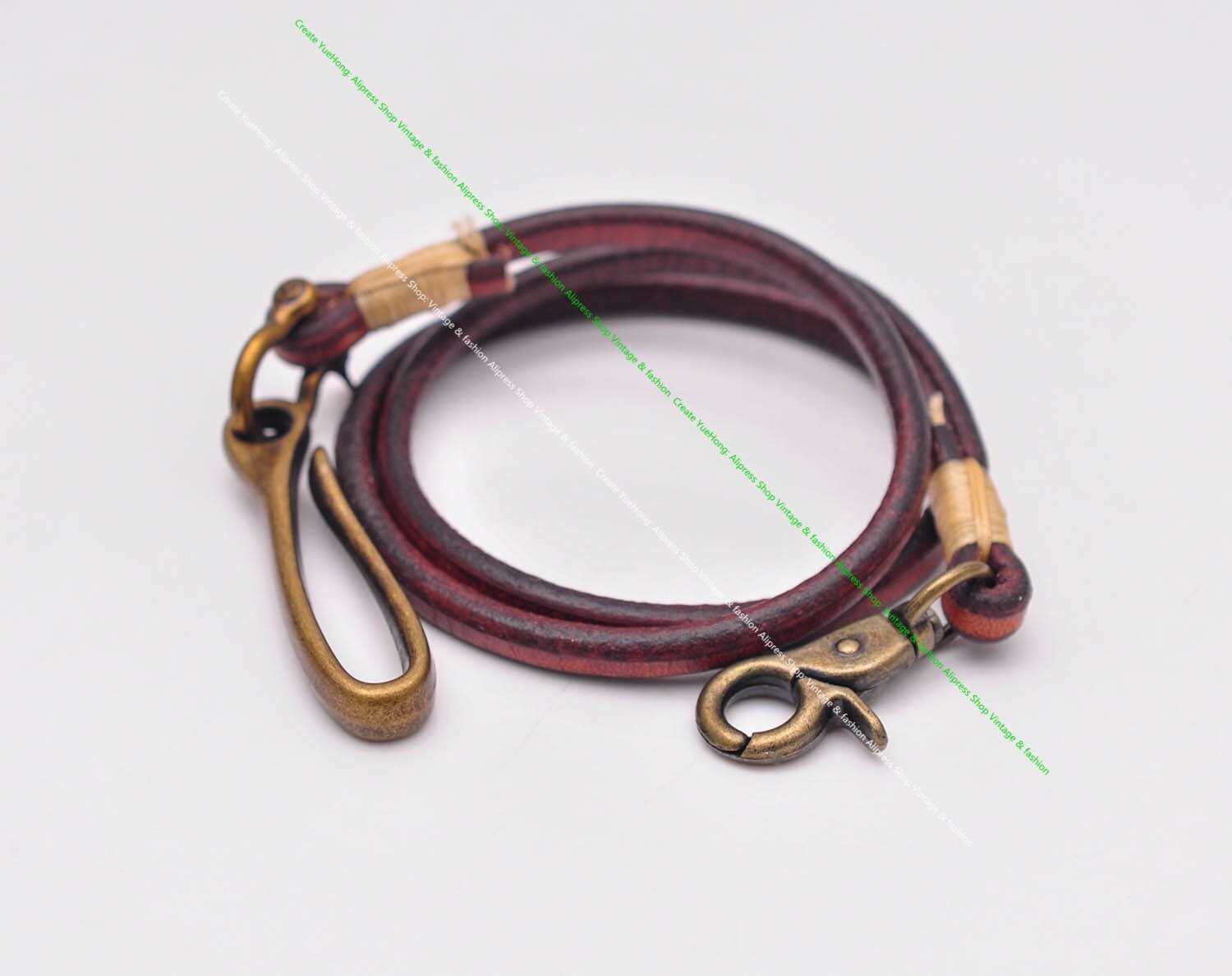 30" Retro Brown Handmade Long Punk Biker Motocycle Trucker 7*5mm Thick Plain Leather Keychain Jean Wallet Chain With Brass Hook - Charlie Dolly