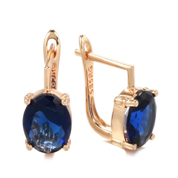 Kinel Luxury Blue Stone Earrings 585 Rose Gold Simple Natural Zircon Drop Earrings for Women Trendy Wedding Jewelry Crystal Gift
