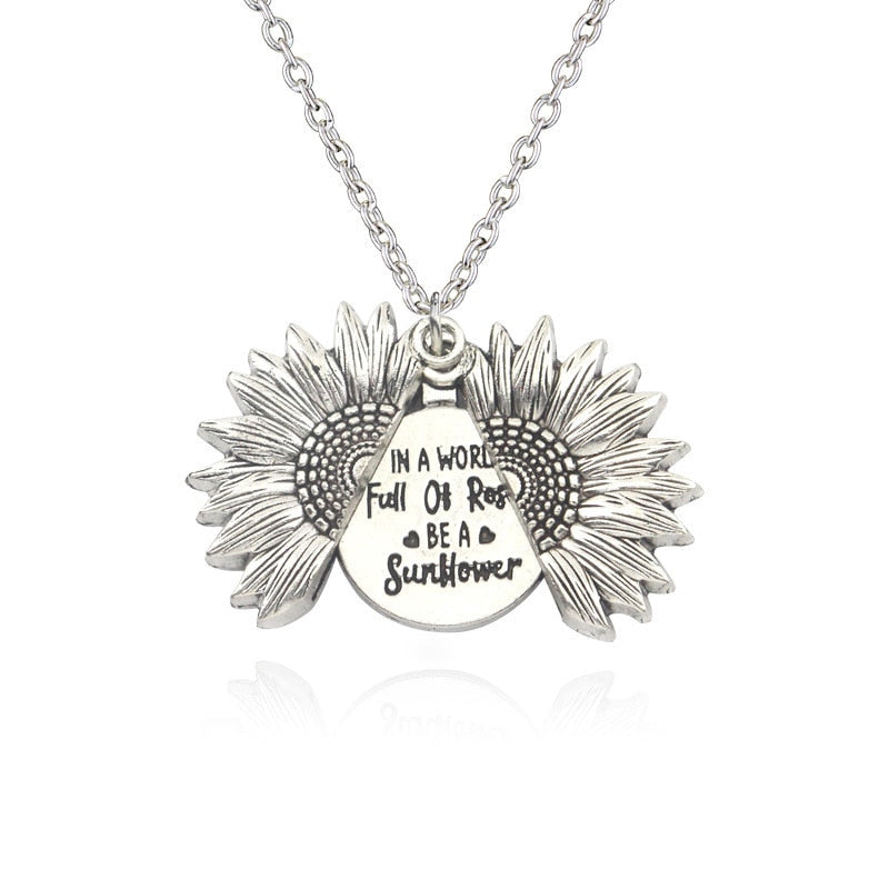 You Are My Sunshine Open Locket Sunflower Necklace Boho Jewelry Stainless Steel Friendship Gifts Letter Necklace Collier - Charlie Dolly