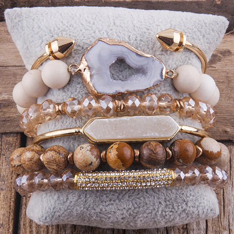 Fashion Boho Natural Stone Beaded Bracelet Jewelry Multi 6pc Stack Bracelet & Bangle Sets For Women Gift - Charlie Dolly