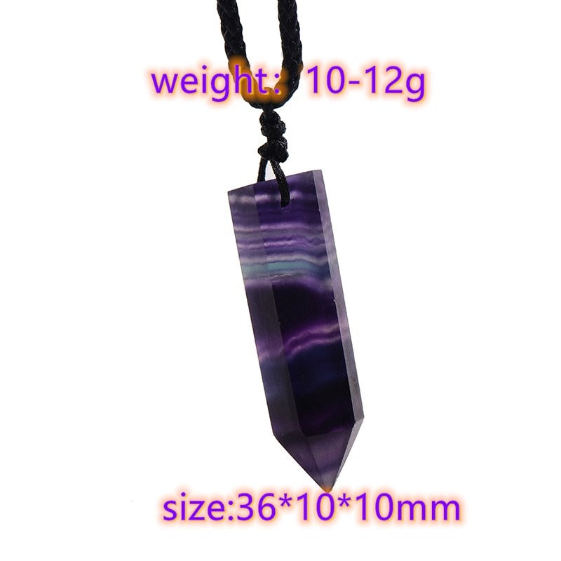 Natural Rainbow Fluorite Necklace Single Point Hexagonal Prism Pendant Striped Crystal Fluorite Necklace Health Energy Stone 1PC