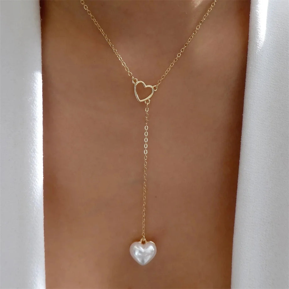 Gold Heart Multilayer Pendant Necklace Set Jewelry