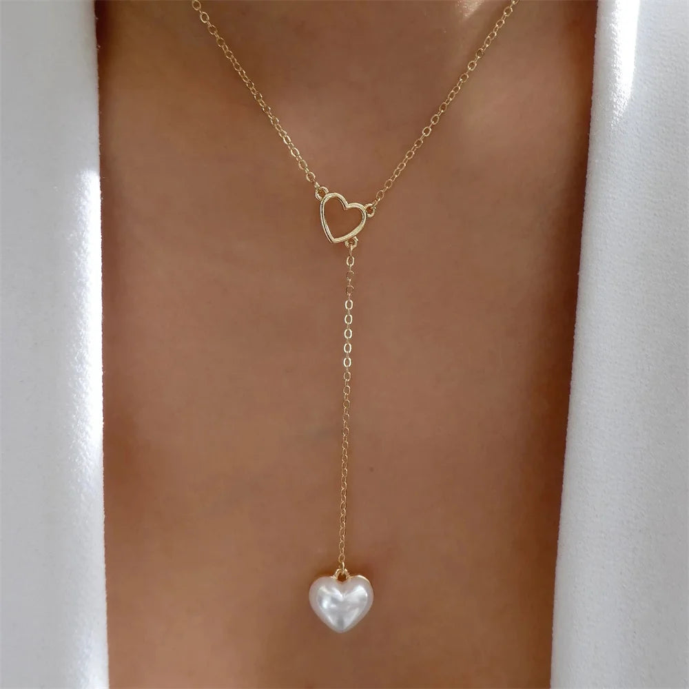 Gold Heart Multilayer Pendant Necklace Set Jewelry