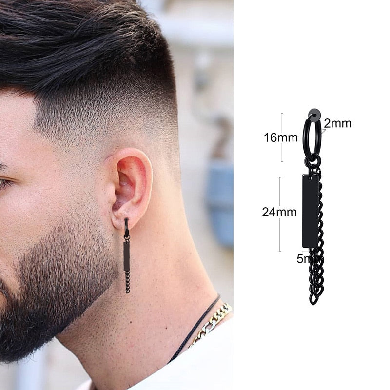 IRREGULAR TRIANGLE LONG CHAIN CUFF EARRING FOR MEN UNISEX JEWELRY ROCK THE COOLEST CONCH HOOP CLIP PIERCING WITHOUT PIERCING - Charlie Dolly