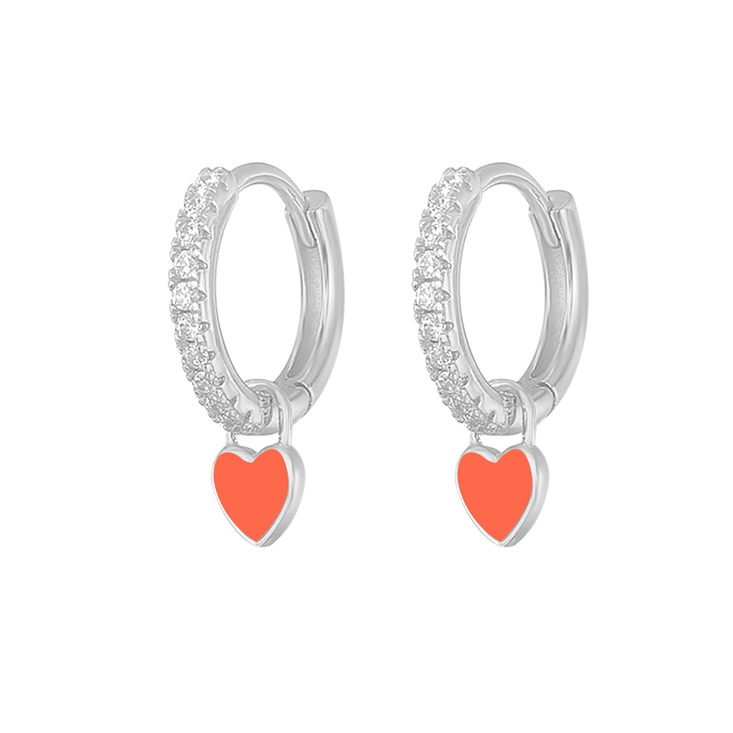 Aide Silver Color Hoop Earrings With Cute Candy Neon Color Enamel Heart Charm Drop Earring Gold Color For Girls Party Jewelry - Charlie Dolly