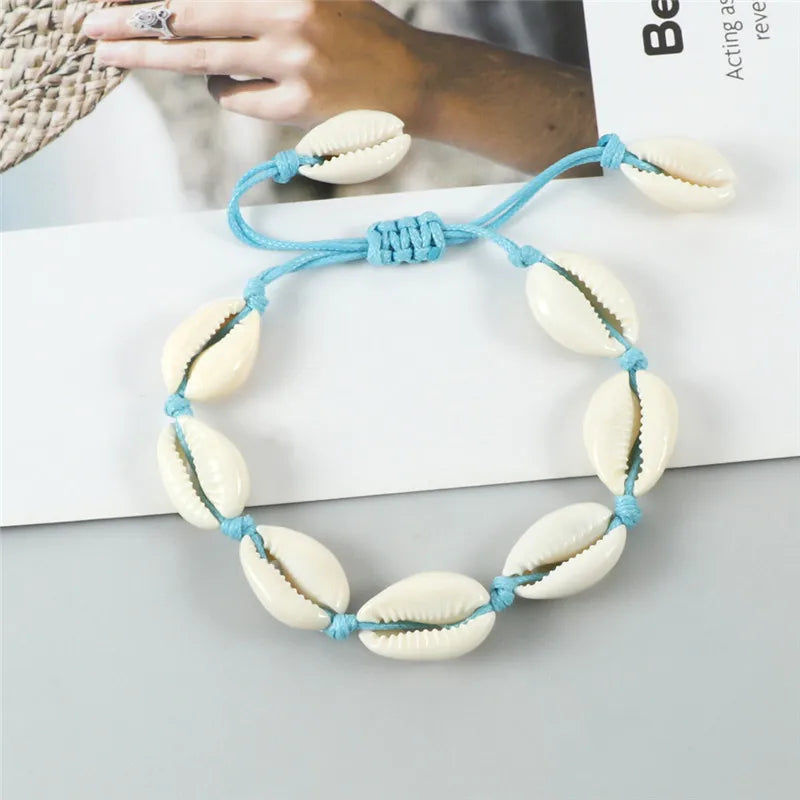 Vintage Boho Shell Bracelet Handmade Rope Chain Natural Shell Cowrie Charm Strand Bracelet Women Femme Ankle Jewelry Party Gifts