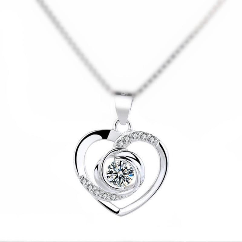 KOFSAC New Luxury Crystal CZ Heart Pendant Choker Necklace 925 Sterling Silver Chain Necklaces For Women Wedding Jewelry Gifts - Charlie Dolly