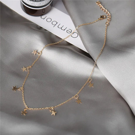Gold Star Tassel Chain Choker Necklace Jewelry