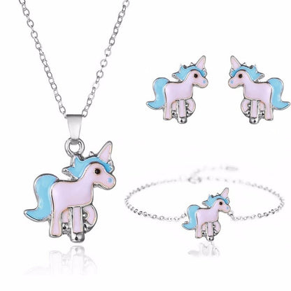 4pcs/set Necklace Earrings Cartoon Unicorn Necklace Earring Jewelry Pink Girls Gift Jewelry Jewelry  Earring and Necklace Set