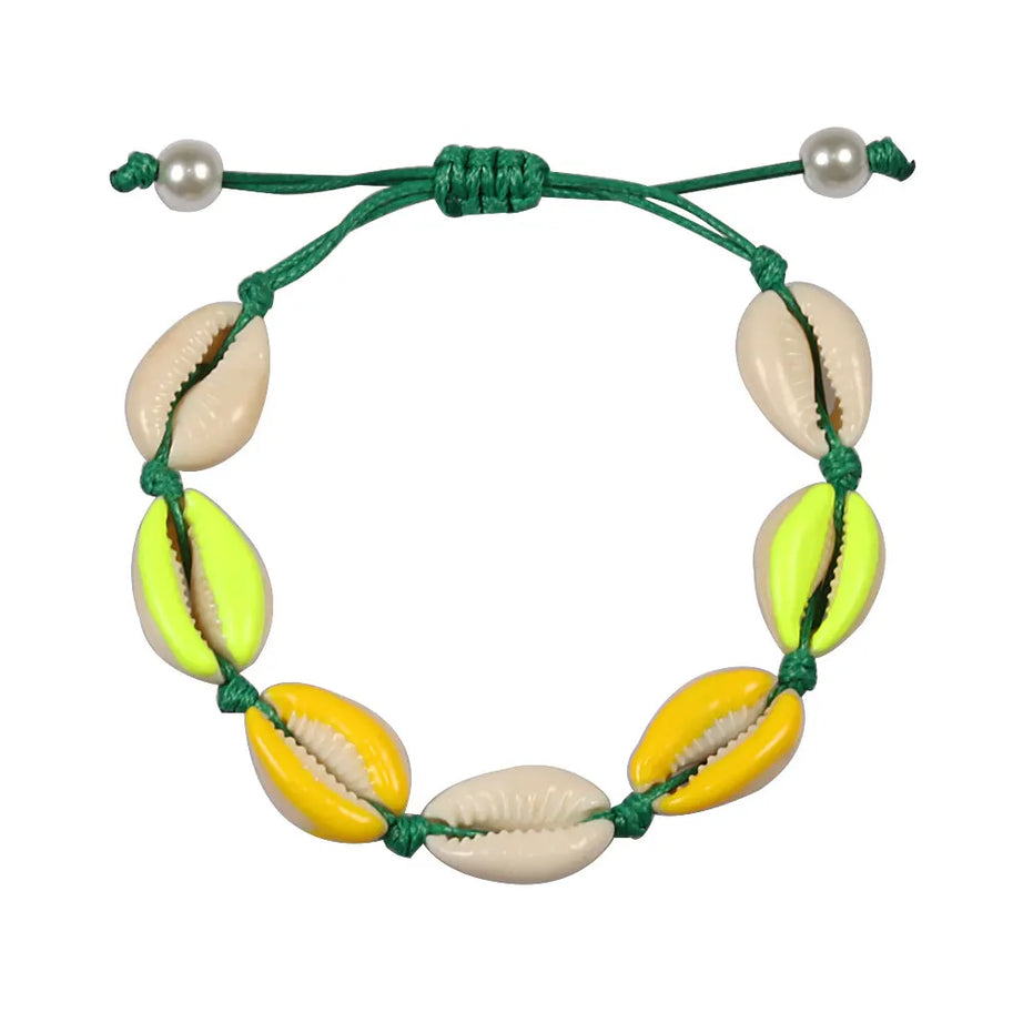 Rainbow Seashell Hand Knit Boho Bracelet